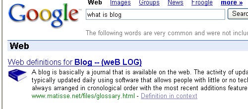 Náhled výsledků z Google - what is blog